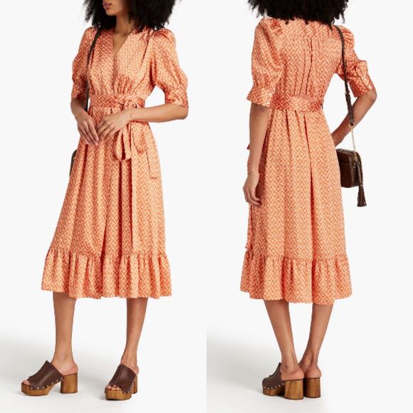 Sandro Printed Satin Twill Floral Midi Wrap Dress Size Medium - Picture 1 of 9